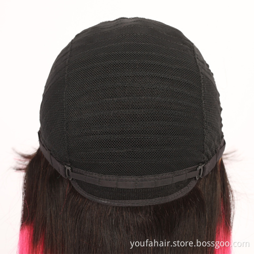 Raw Mink Virgin Cuticle Aligned Brazilian 100% Human Hair Full Machine Made Wigs Ombre 1b Pink Color None Lace Wigs with Bangs